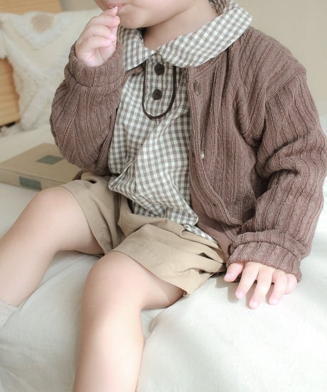 即納baby plaid shirt set up