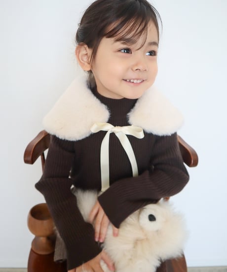 即納ribbon fur collar