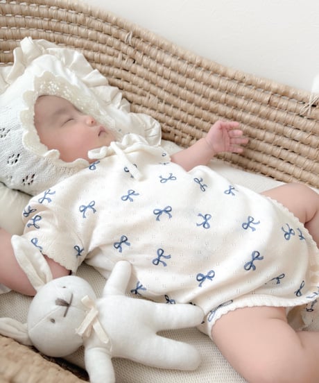 即納 newborn ribbon & heart rompers