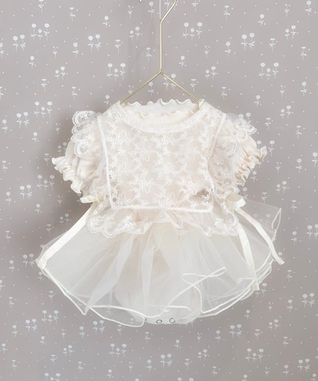 即納 mellow puff sleeve tulle rompers