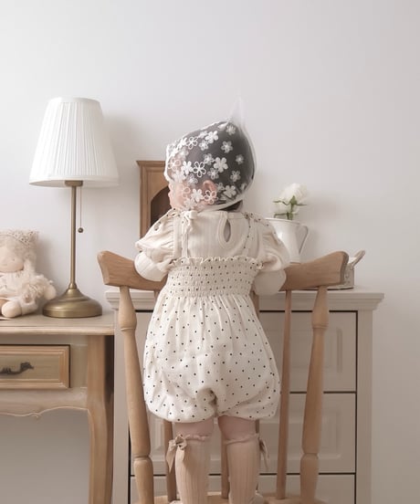 即納dot ribbon bustier rompers