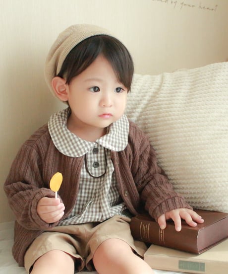 即納baby plaid shirt set up