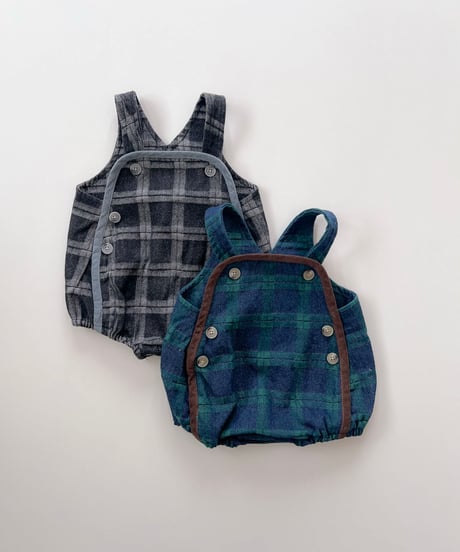 即納bebe holic Blue check suspender suit