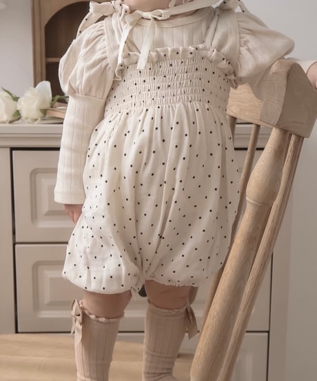 即納dot ribbon bustier rompers