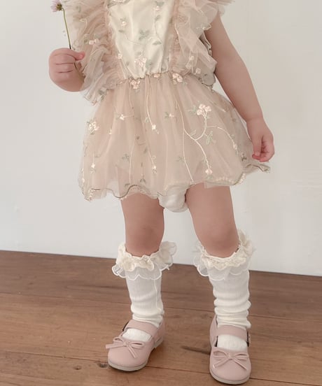 即納flower tulle apron rompers