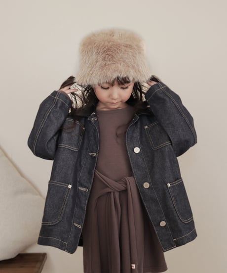 即納 Leather Collar Denim Jacket