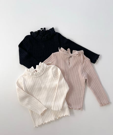 即納　Back ribbon stand collar Tee