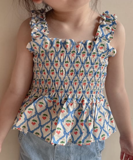即納melikey Cherry ribbon terking blouse