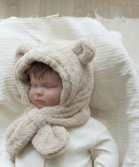 即納Mokomoko Bear Hood Scarf