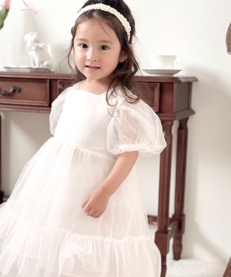 即納puff sleeve tulle dress