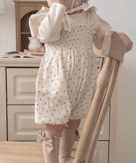 即納dot ribbon bustier rompers