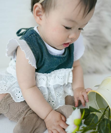 即納denim fril rompers