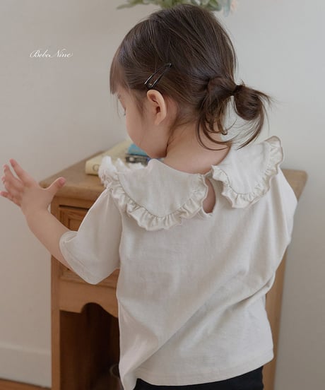 即納 bebe nine Frill round collar tee