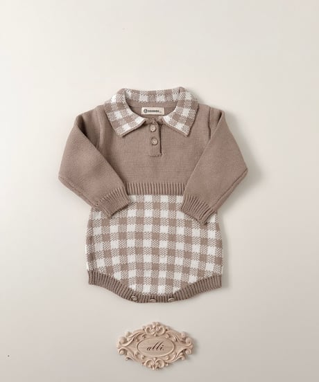 即納 plaid knit rompers