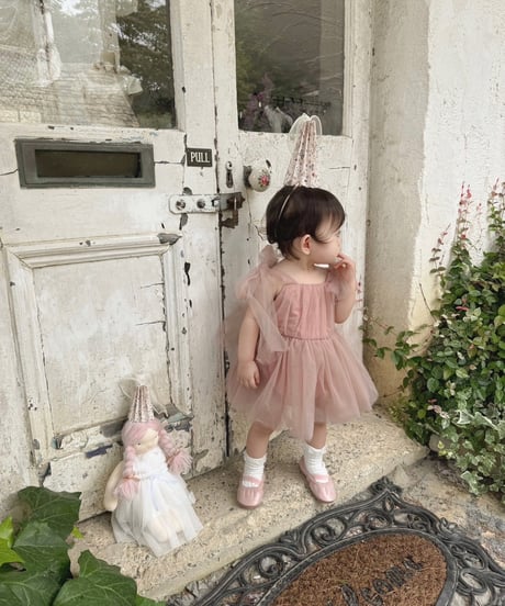即納shoulder ribbon tulle dress