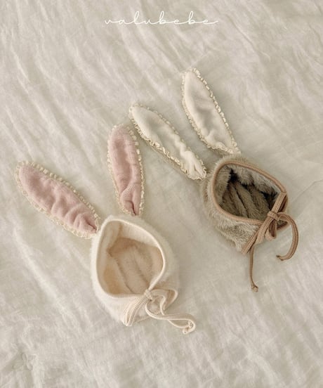 即納valubebe Bunny Fur Bonnet Hat (bebe)