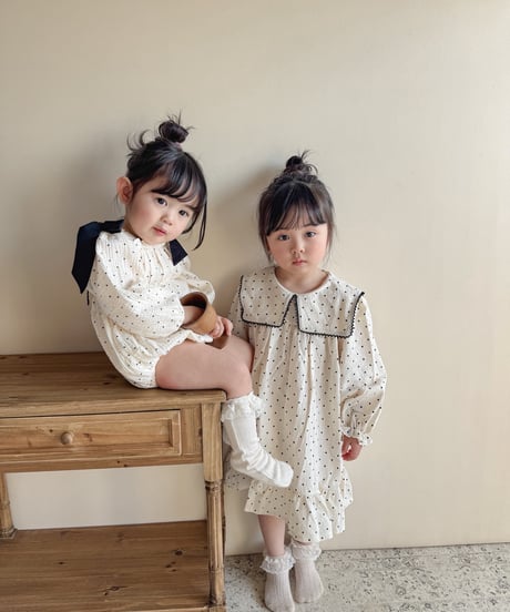 即納　 Square dot frill one-piece