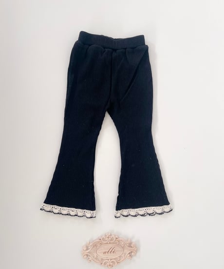即納 Lace hem ribbed flared leggings