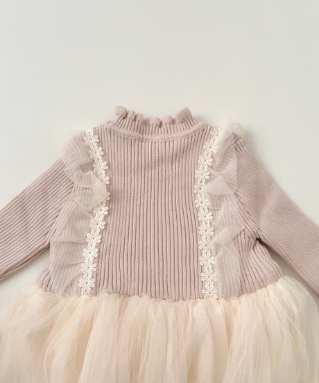即納　frill lib knit tulle one-piece
