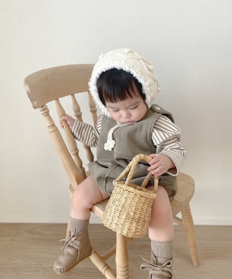 即納corduroy salopette & tee Set