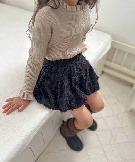 即納stand collar fril knit