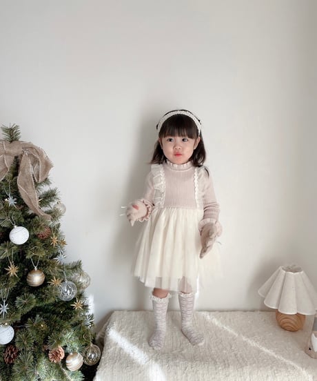 即納　frill lib knit tulle one-piece