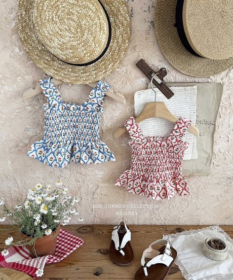 即納melikey Cherry ribbon terking blouse