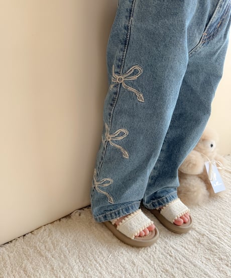 即納ribbon wide denim