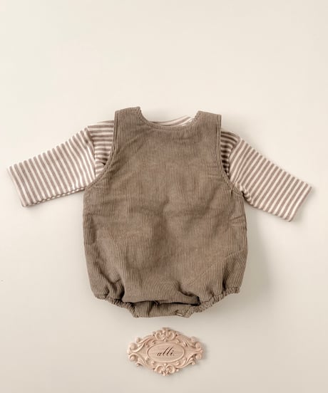 即納corduroy salopette & tee Set