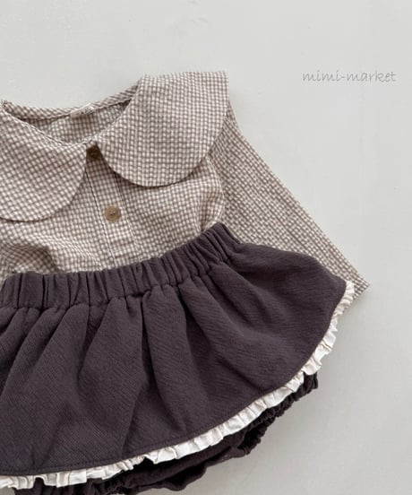 即納Check collar blouse