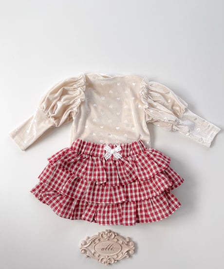 即納gingham check frill skirt