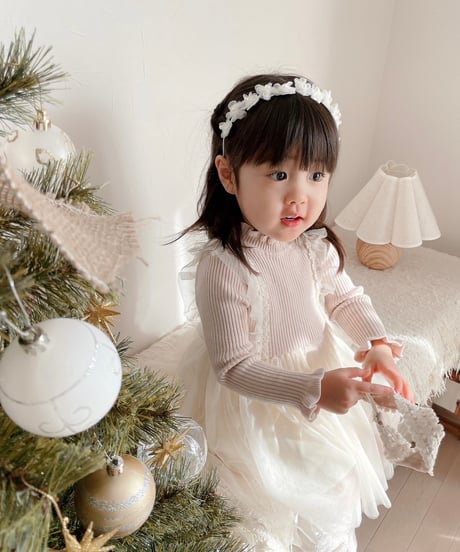 即納　frill lib knit tulle one-piece