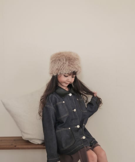 即納 Leather Collar Denim Jacket