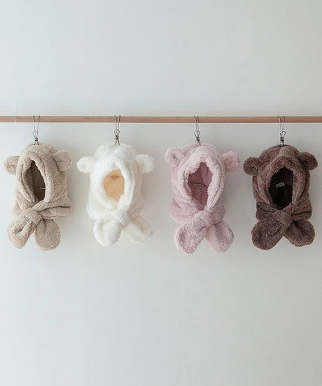 即納Mokomoko Bear Hood Scarf
