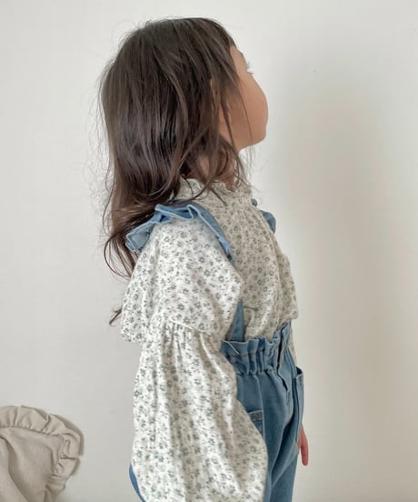 在庫限り70-110cm frill denim salopette