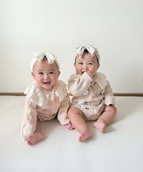 即納 knit openwork rompers