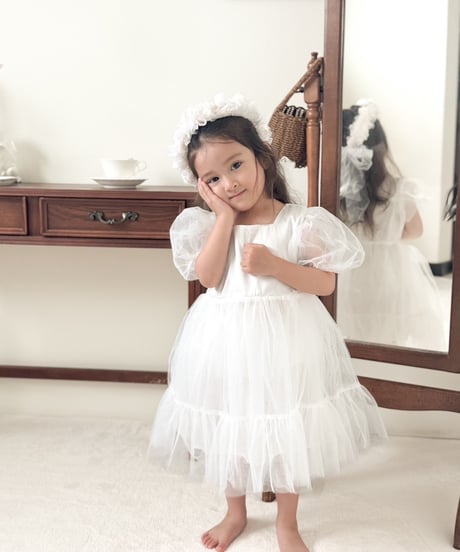即納puff sleeve tulle dress