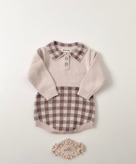 即納 plaid knit rompers
