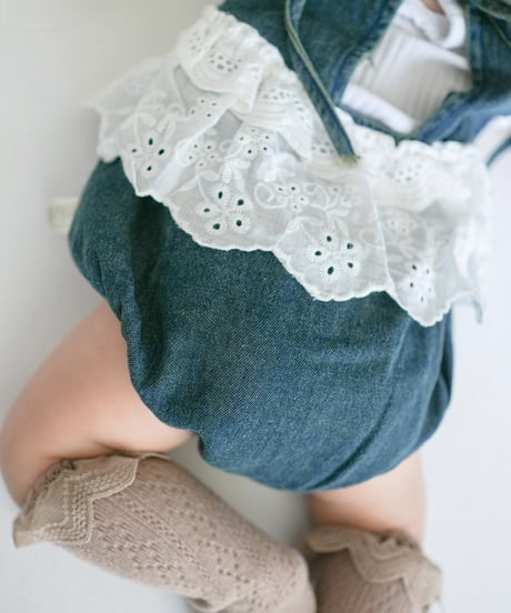 即納denim fril rompers
