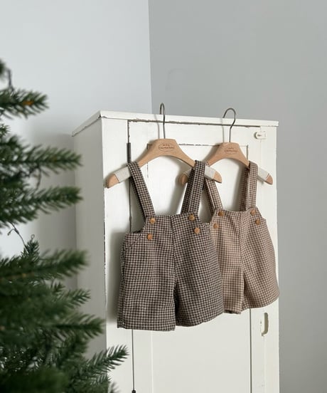 即納 monbebe Window check suspender pants