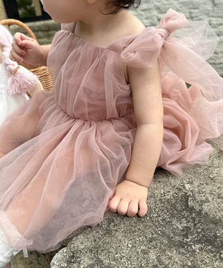 即納shoulder ribbon tulle dress