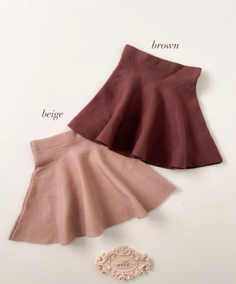 即納knit flare skirt  brown&beige