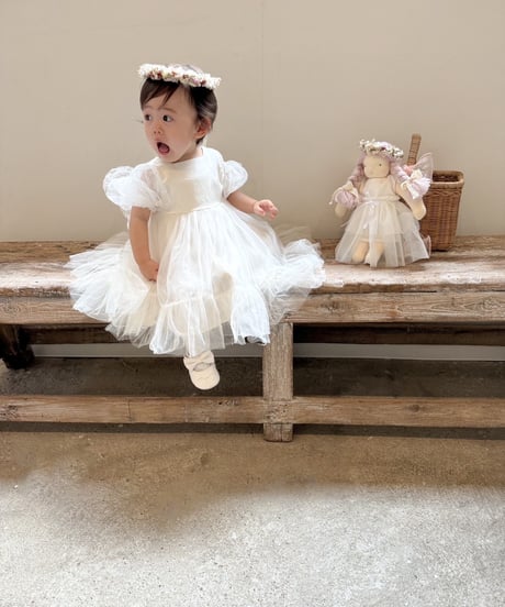 即納monbebe puff sleeve tulle dress