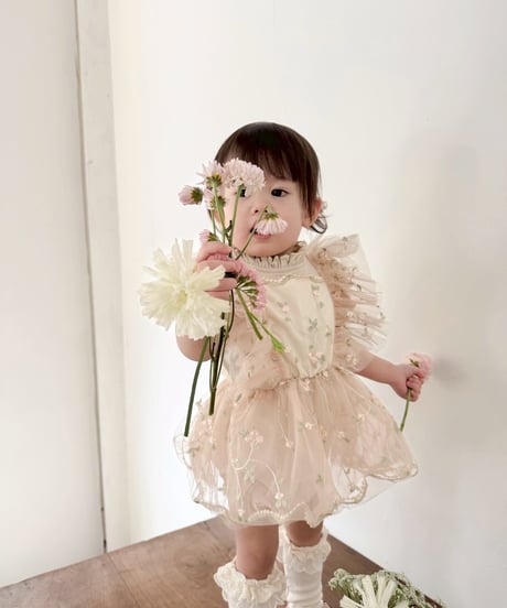 即納flower tulle apron rompers