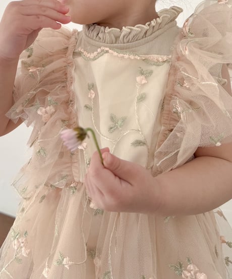 即納flower tulle apron rompers