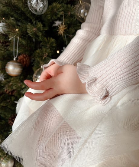即納　frill lib knit tulle one-piece