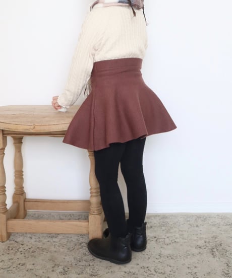 即納knit flare skirt  brown&beige