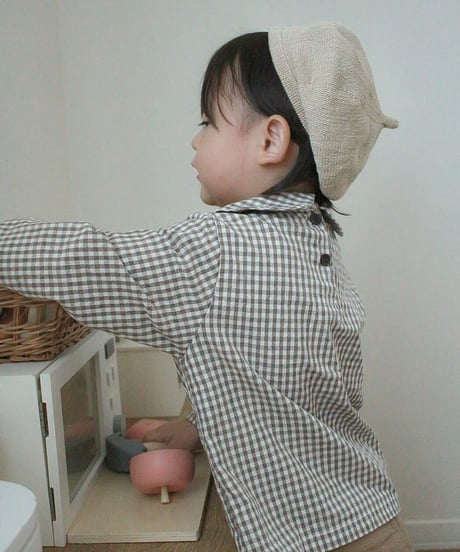 即納baby plaid shirt set up