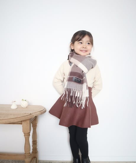 即納knit flare skirt  brown&beige