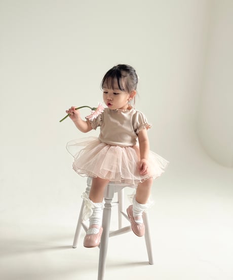 即納 mellow puff sleeve tulle rompers